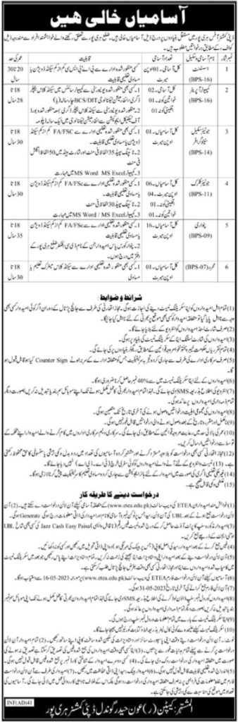 DC Office Haripur Jobs May 2023 | Haripur new jobs 2023